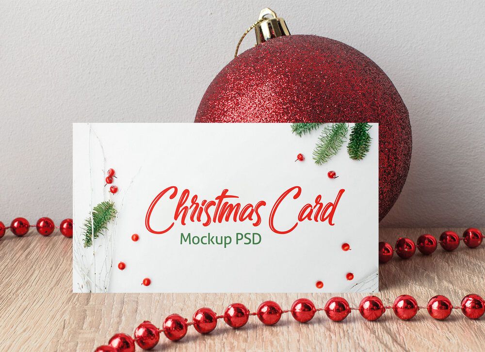 A free horizontal christmas greeting card mockup