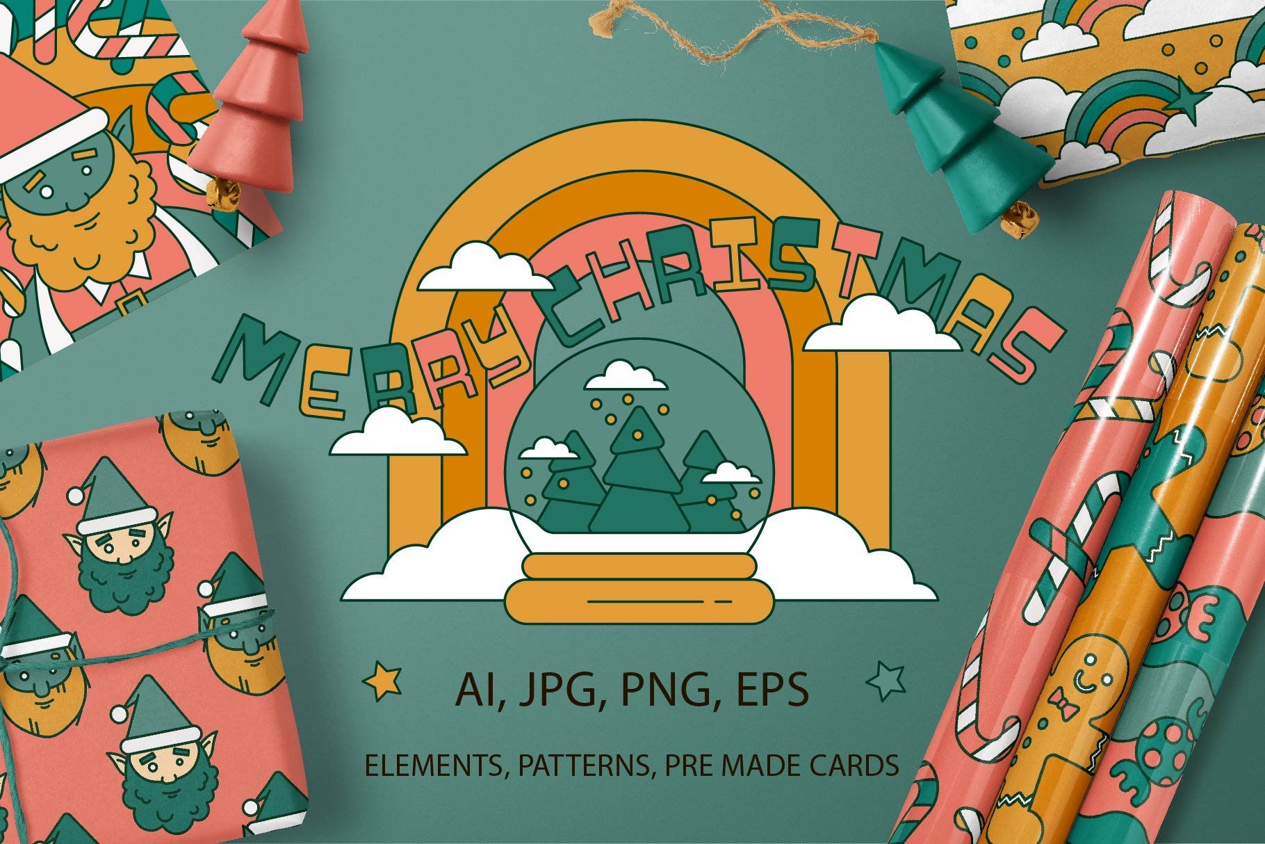 Christmas cards, patterns and elements