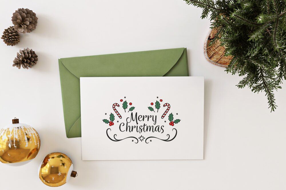 A free christmas card with envelope mockup