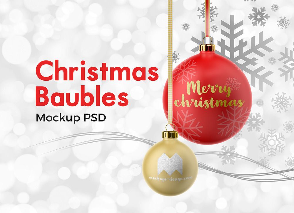 A free hanging christmas baubles mockup